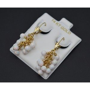 14K Solid Yellow Gold Lever Back Grape White Opal Drop Dangle Earrings